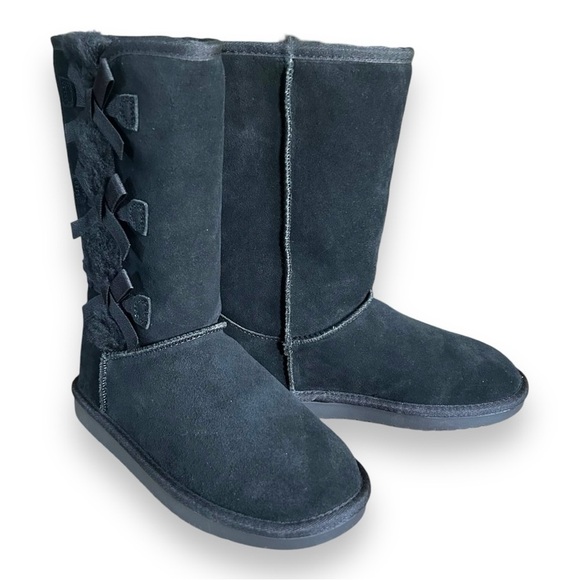 NEW Ugg Koolaburra Victoria Tall Black Bow Winter Boots Kids 2 - Picture 3 of 6